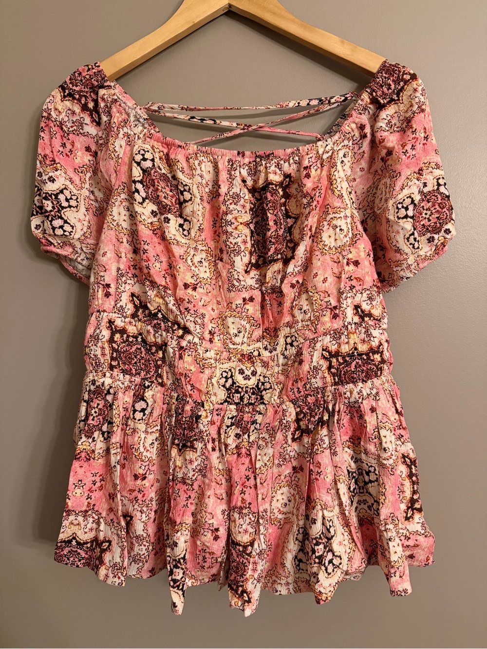 Torrid Boho Paisley Puff Sleeve Babydoll Blouse Crinkle Gauze Sz 0